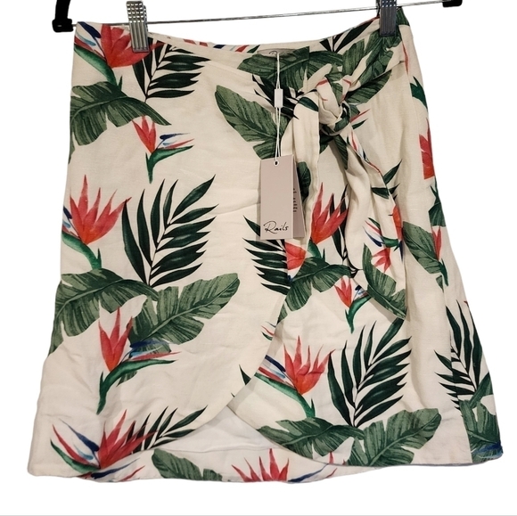 Rails NWT Green Orla Wrap Skirt Linen Blend Birds of Paradise Flower Print sz XS - Picture 3 of 15